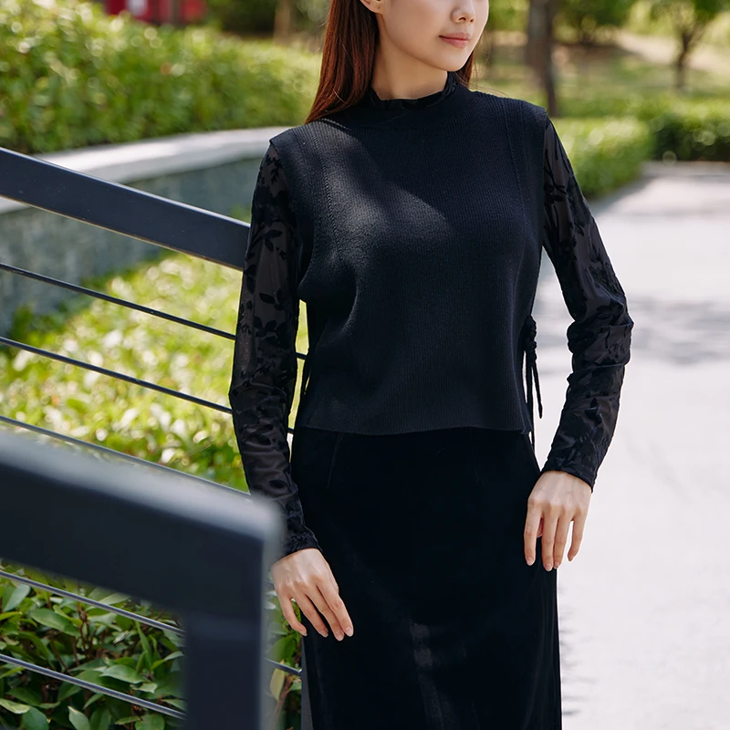 拼接女装毛针织衫轻职风保暖半高领针织衫冬季圆领SJ106433