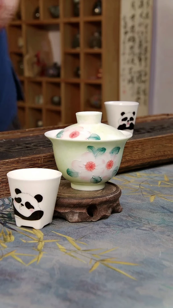 亘古茶具柴烧精品@如意盖碗加杯