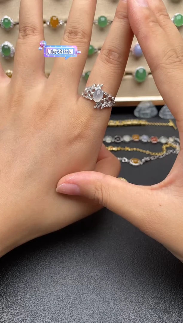 银S925镶嵌戒指翡翠一物一证一礼盒