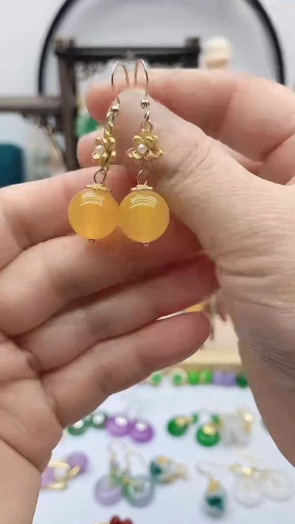 14K金镶嵌耳饰玛瑙/玉髓162