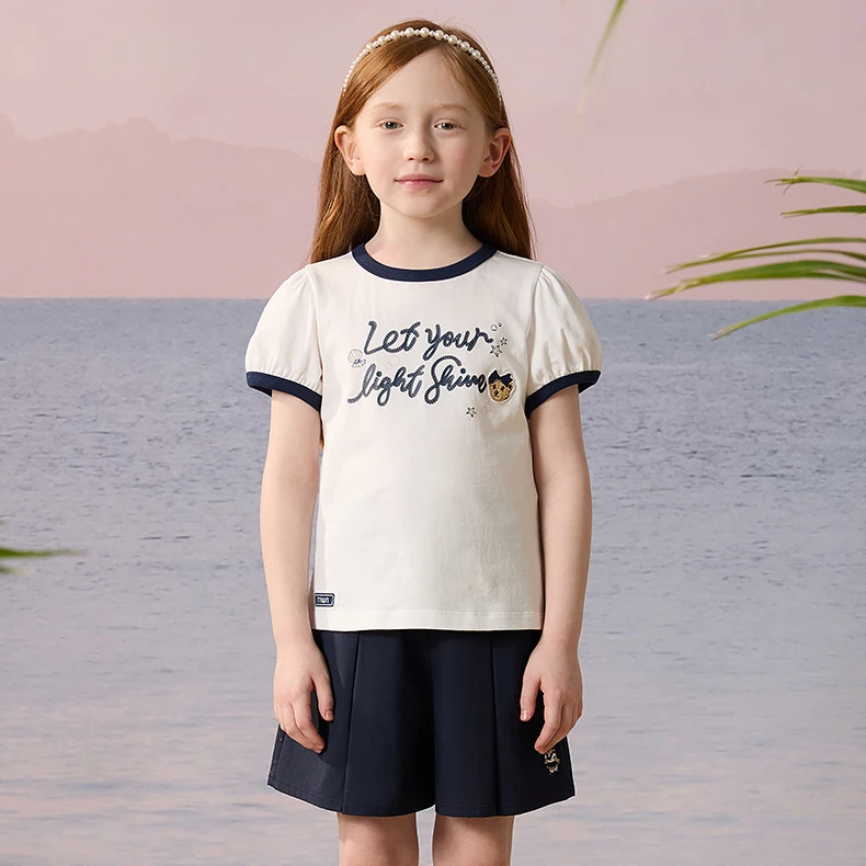 TeenieWeenie Kids25年夏季女童纯棉泡泡短袖圆领T恤TKRA252455K