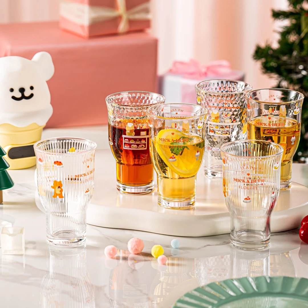 【9点9发4只】可爱小熊宽口玻璃杯果汁杯冰美式咖啡杯啤酒杯饮品杯