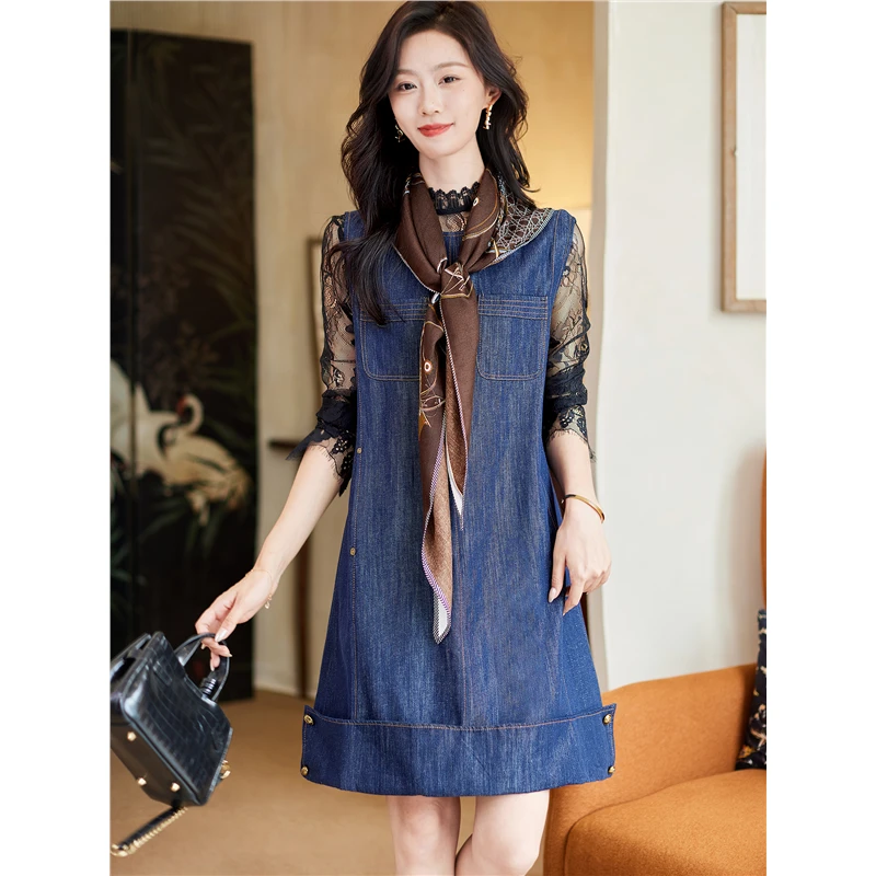 复古港风无袖牛仔连衣裙女早秋新款时尚休闲气质叠穿百搭背心裙子