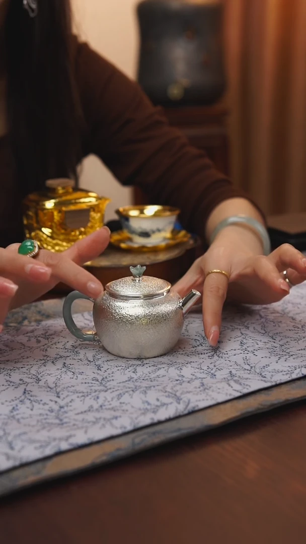 古悦足银999泡茶壶