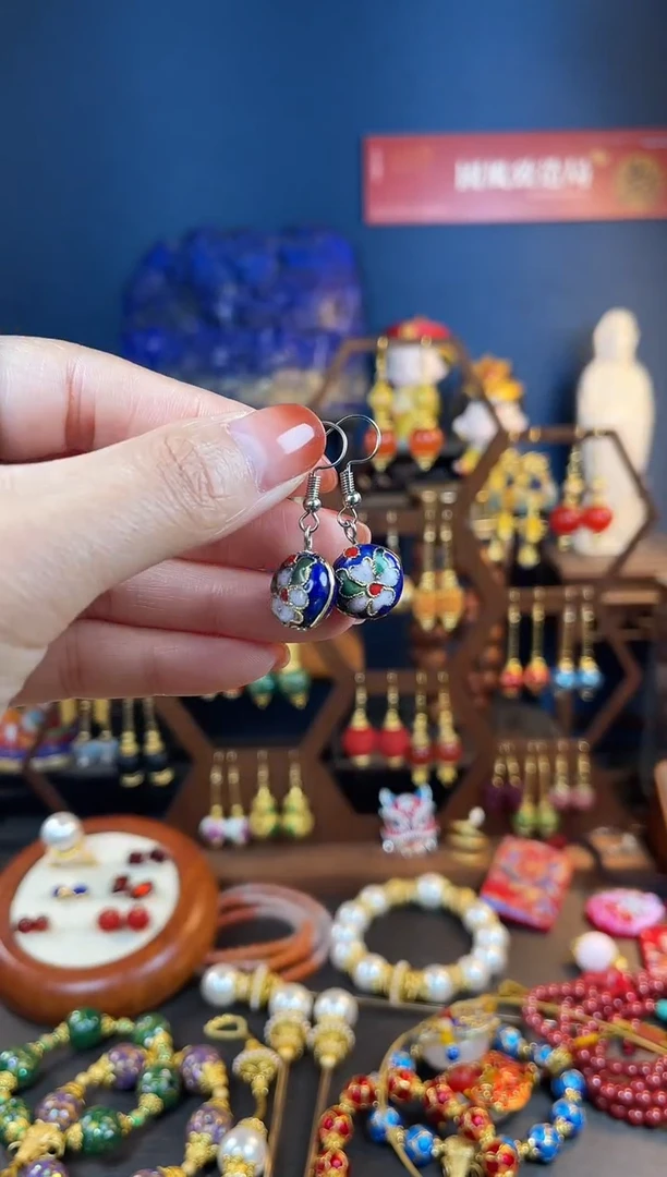 【闪购商品】蓝色老珐琅景泰蓝耳钩