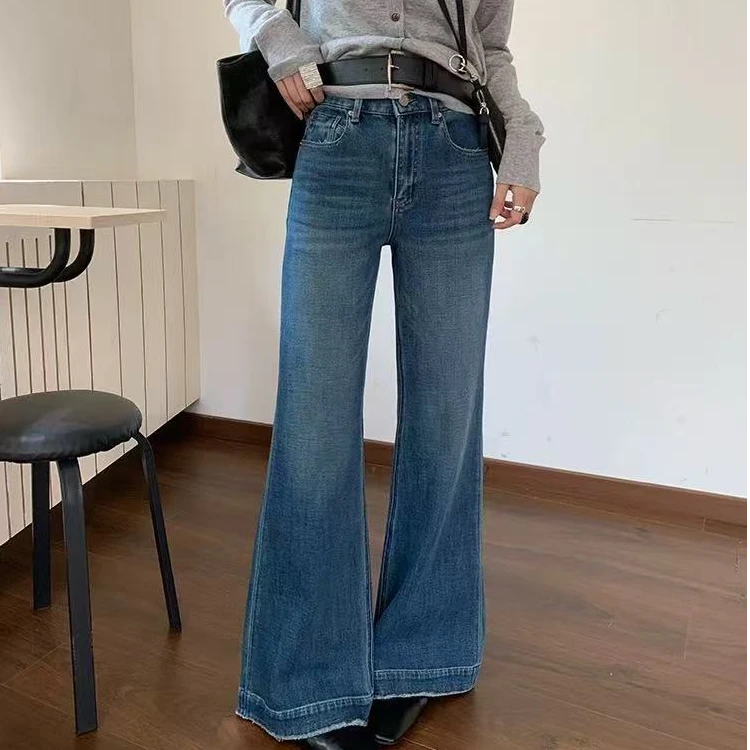 A-06【春】高腰直筒阔腿牛仔裤女宽松显瘦垂坠感