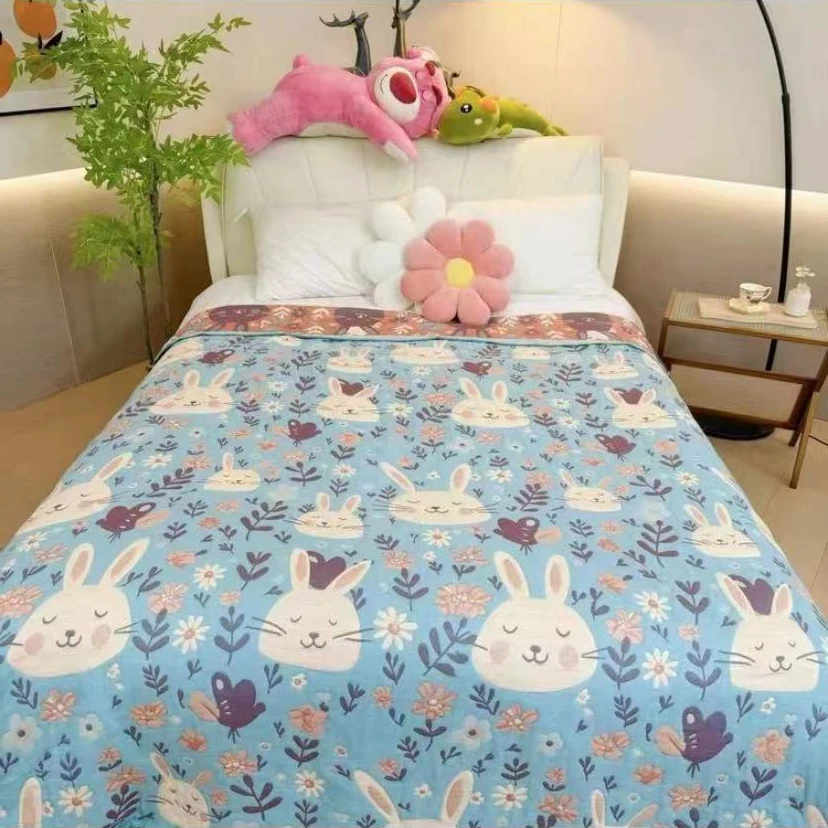 【沉思兔】单人150*200cm纯棉纱布盖毯