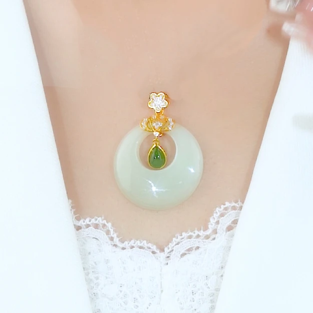 水滴之心和田玉细糯大公主扣平安扣吊坠项链（多样性发其一）七夕节