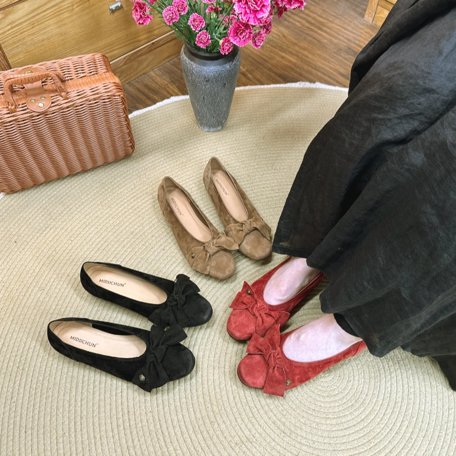 2025夏季女士手工真皮单鞋蝴蝶结2cm底舒适羊猄皮软底女鞋598-30