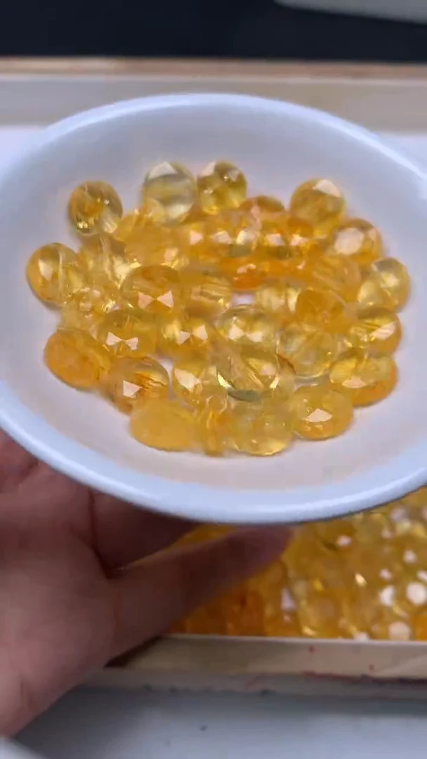 未镶嵌珠宝半成品水晶B993 黄水晶圆饼 5*10mm 5个9.9元