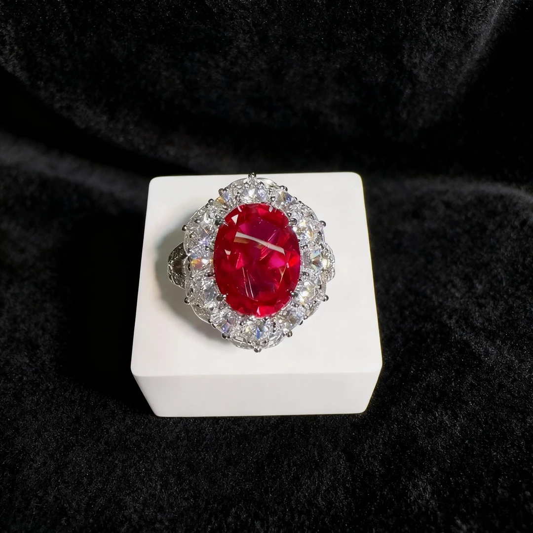 培育红宝石重工豪镶大克拉合成红宝戒指 y287