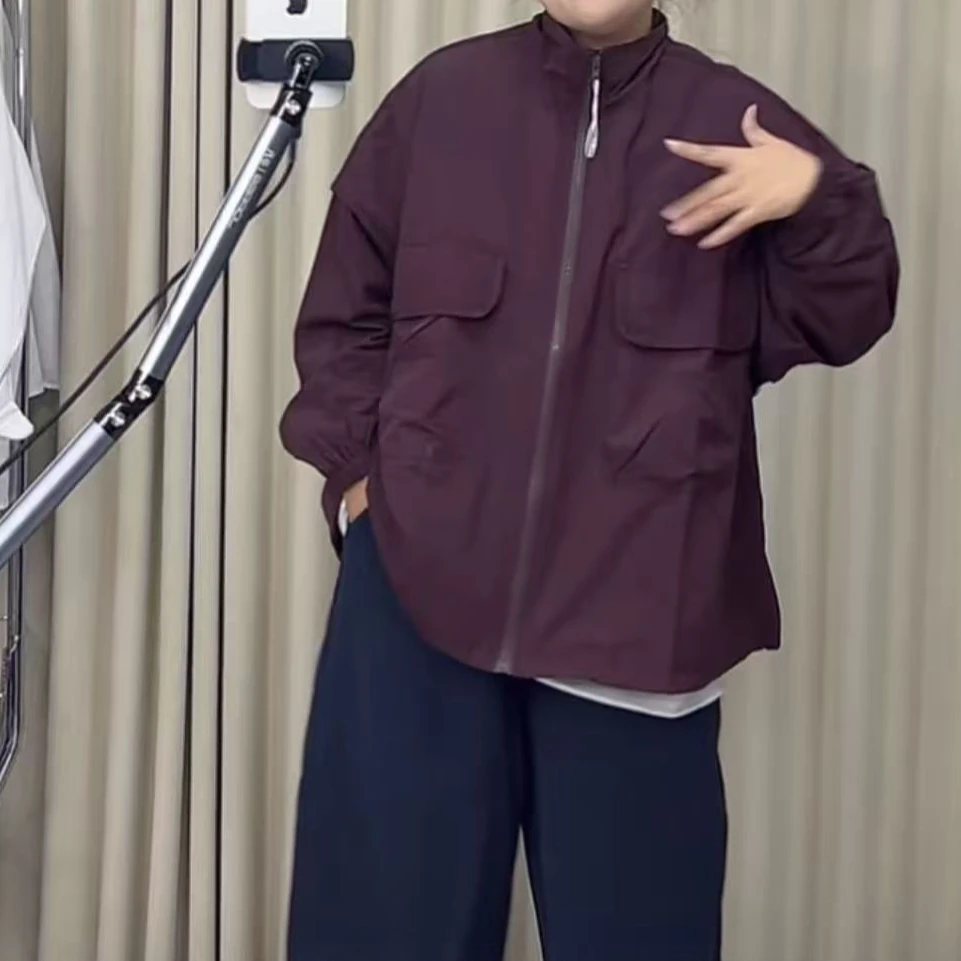 口袋短外套上衣韩版防风立领宽松型连帽春季女