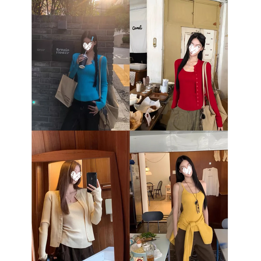 针织开衫女秋季韩系宽松外搭上衣外套+百搭时尚背心两件套装