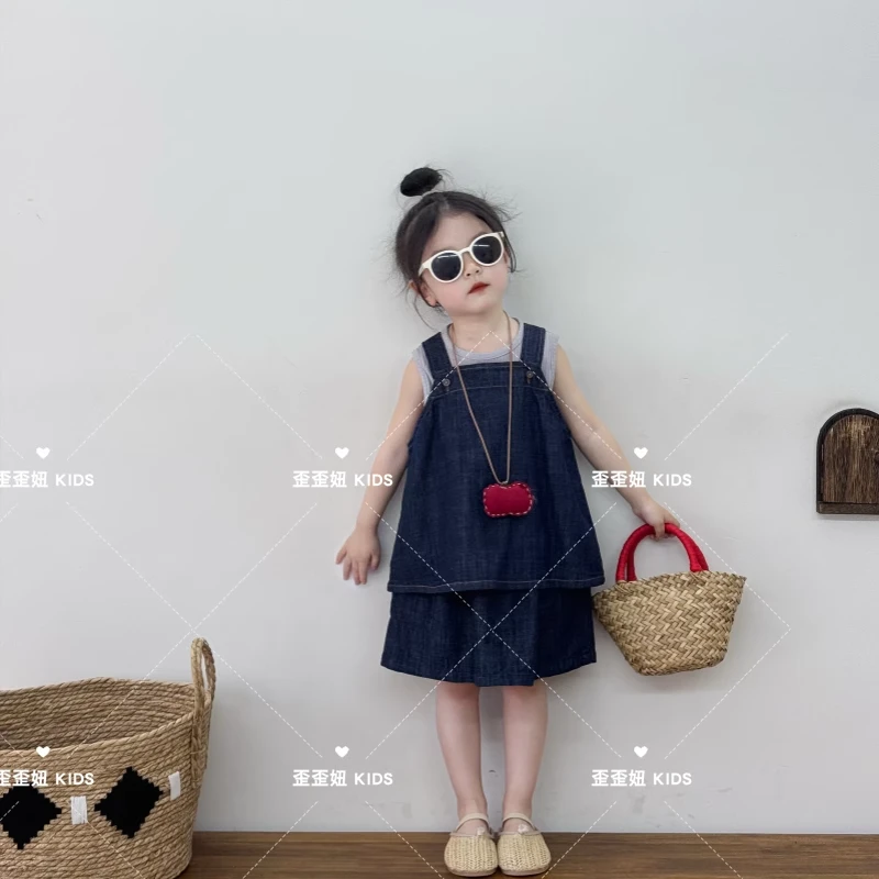 【歪歪妞童装】35104小童宝宝复古牛仔吊带背心男女童小众上衣夏