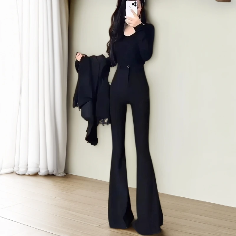 喇叭裤女春秋2025黑色西装裤子爆款高腰阔腿显瘦垂感新款拖地长裤