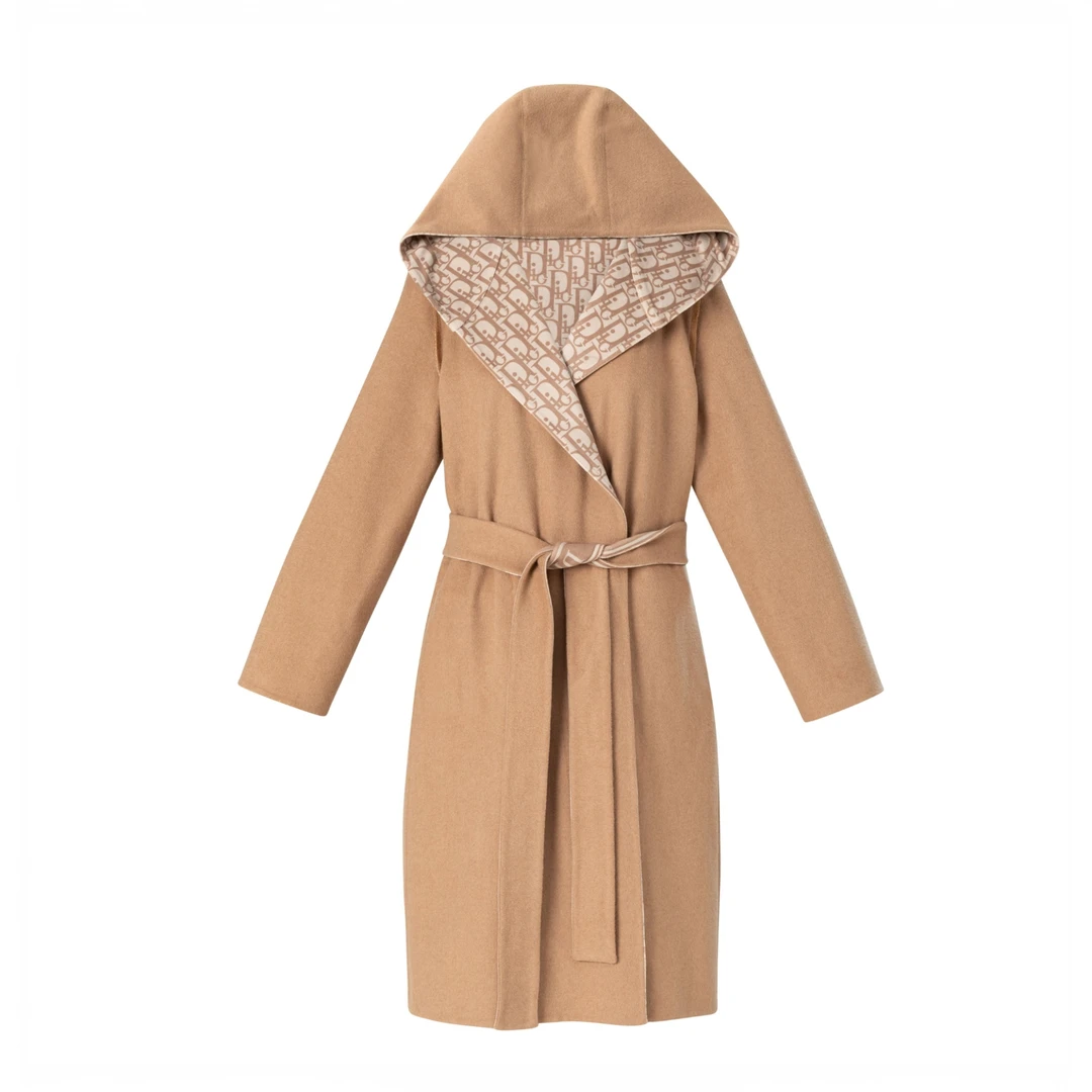 DIORA.RIM铭品圣迪奥撤柜秋冬羊毛大衣双面款毛呢外套长款女连帽