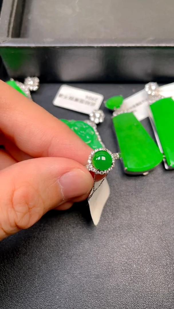 吊坠(不含链)银S925镶嵌翡翠戒指