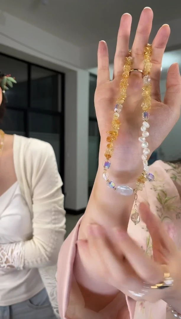 淡水珍珠合金项链流光巴洛克炫彩项链