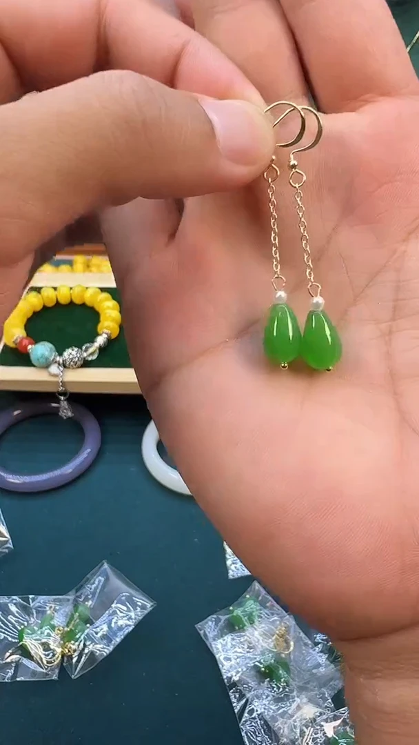 翡翠14K金镶嵌耳饰QL06