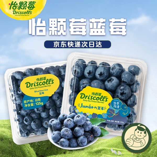 【明日达】Driscoll's怡颗莓云南蓝莓新鲜水果中果125g/盒 两盒装新鲜到家