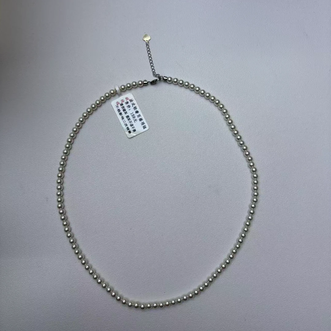 链子925银仿珍珠 S925银扣妈妈链毛衣链百搭时尚4mm珠链X2009
