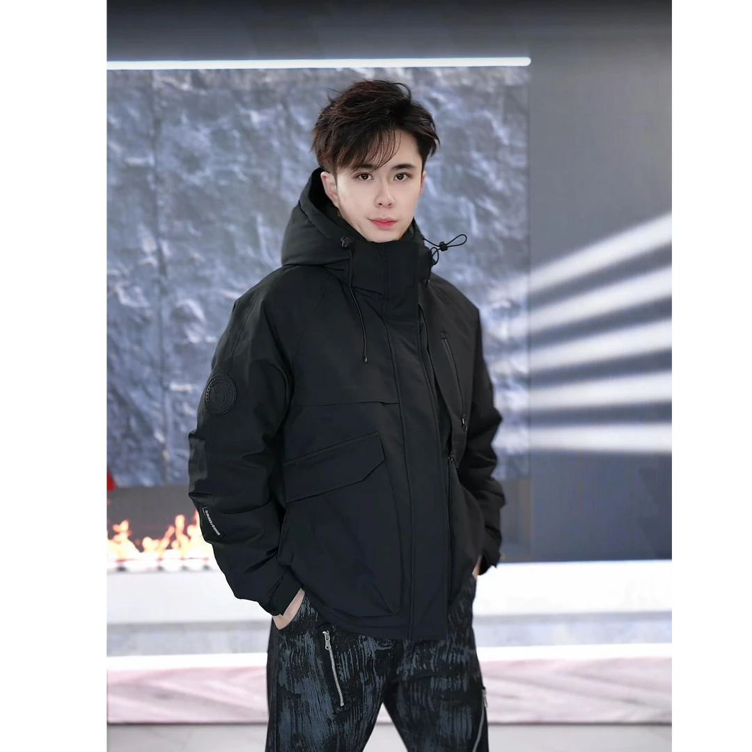 【朝夕专属】户外工装防风防水连帽短款时尚白搭90白鸭绒羽绒服男女