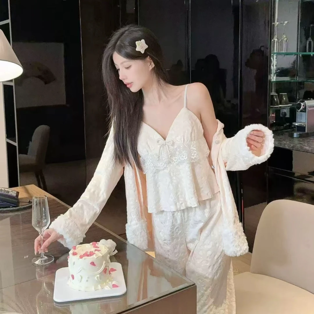 450-487编码睡衣女冬季加厚加绒海岛绒半边绒毛绒绒睡衣套Oct.28