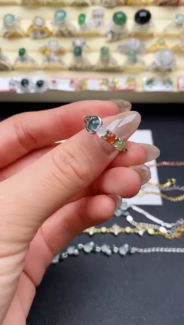 【闪购商品】翡翠戒指银S925镶嵌缅甸翡翠1  6+10