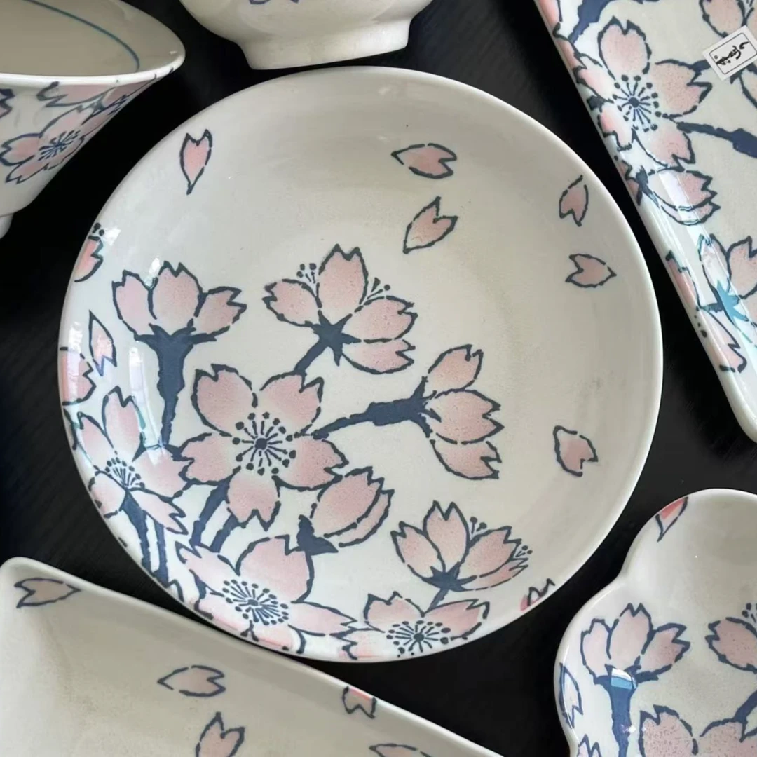 日式创意陶瓷餐具7寸圆盘釉下彩菜盘子水果盘饭盘家用2个装