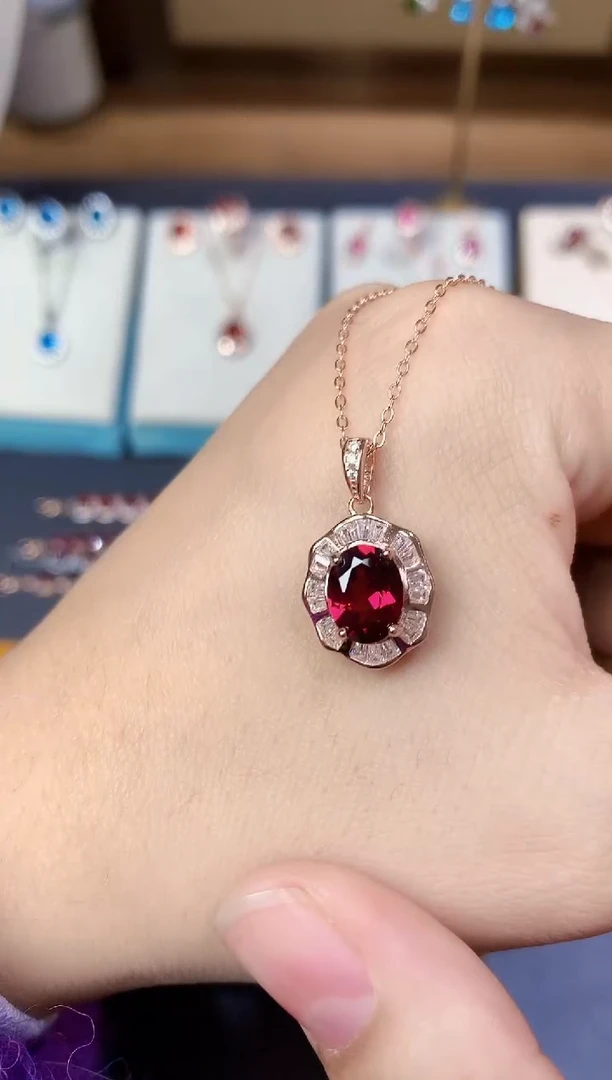 银S925镶嵌吊坠石榴石天然镁铝