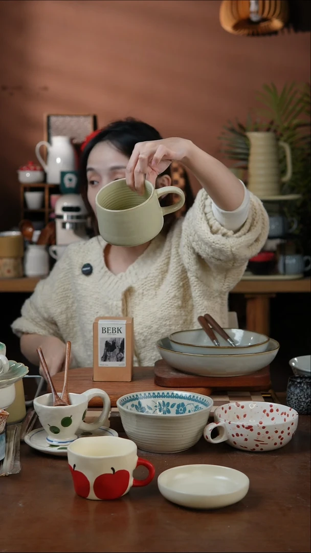 瓷片窑变黄螺纹水杯 微瑕 凑满20发货