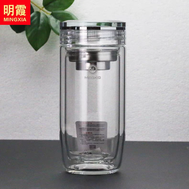 明霞395-400鹅蛋杯双层玻璃玻璃杯透明带盖家用小孩