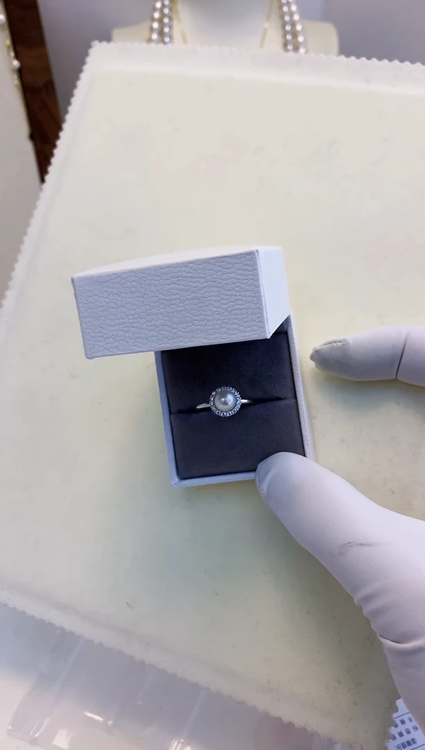 银S925镶嵌海水珍珠饰品银色太阳花戒指