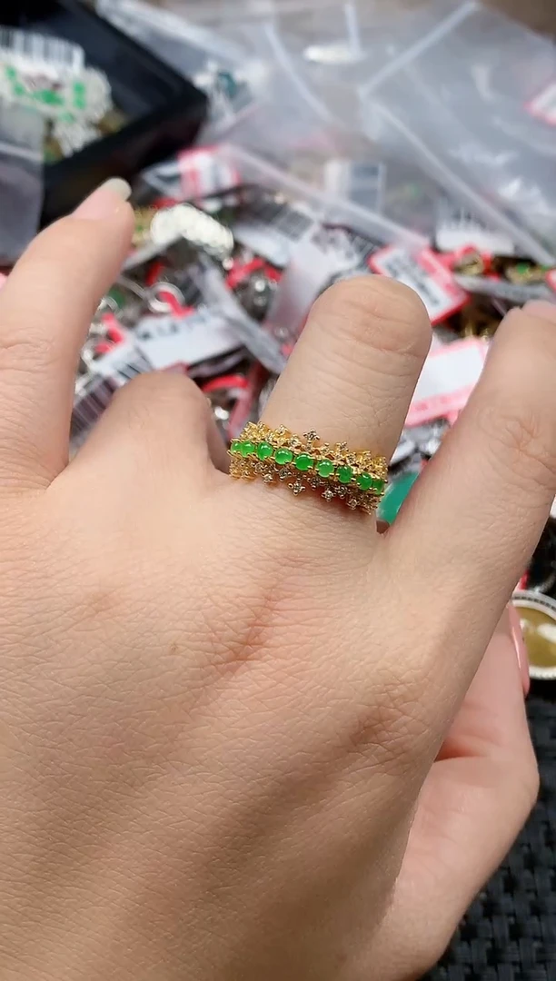 银S925镶嵌戒指翡翠天然A货缅甸翡翠