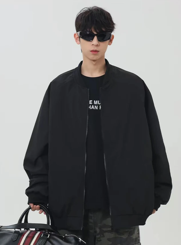 2025男士时尚运动春秋款夹克外套男立领休闲外套男宽松版开衫潮男