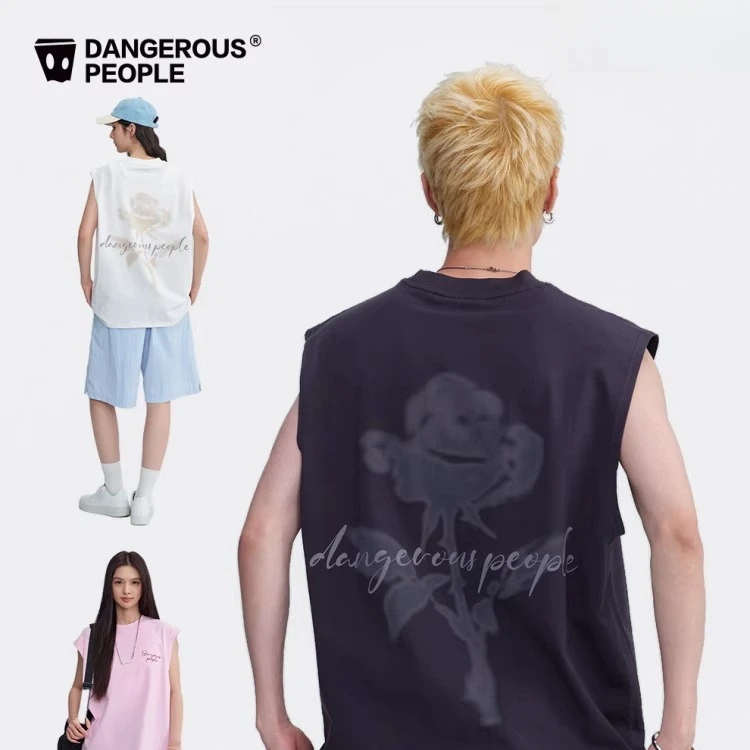 Dangerouspeople薛之谦dsp玫瑰印花背心美式高街潮牌痞帅百搭上衣