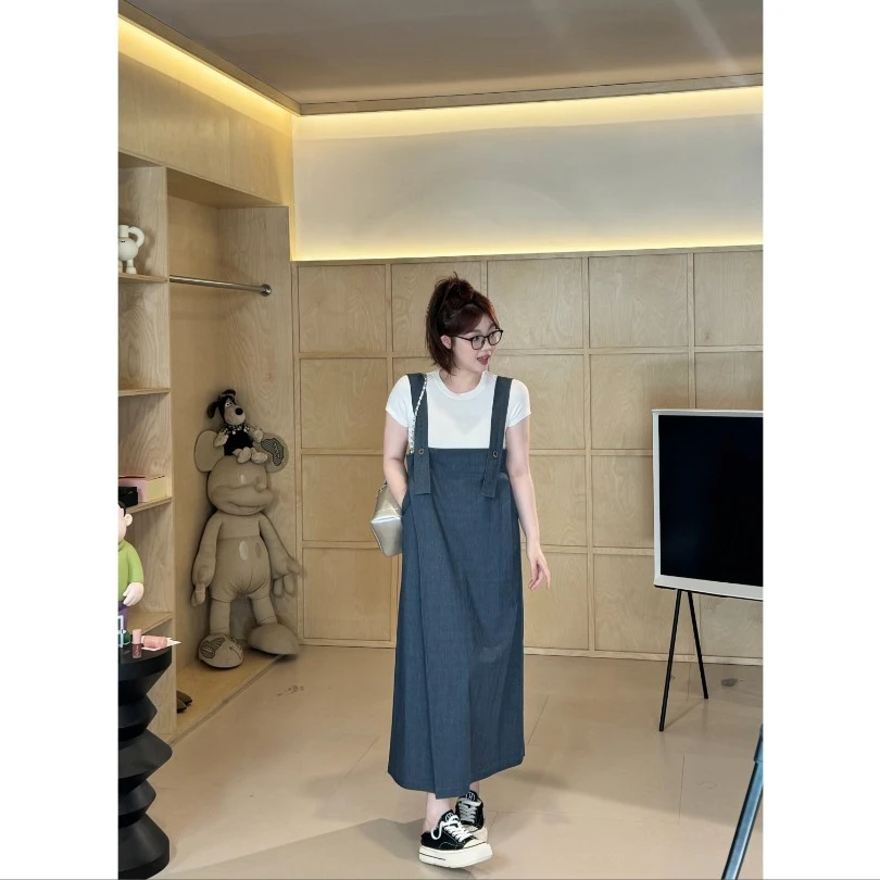 【云感奶糕】韩系肩带纽扣可调节直筒版背带裙女装连衣裙