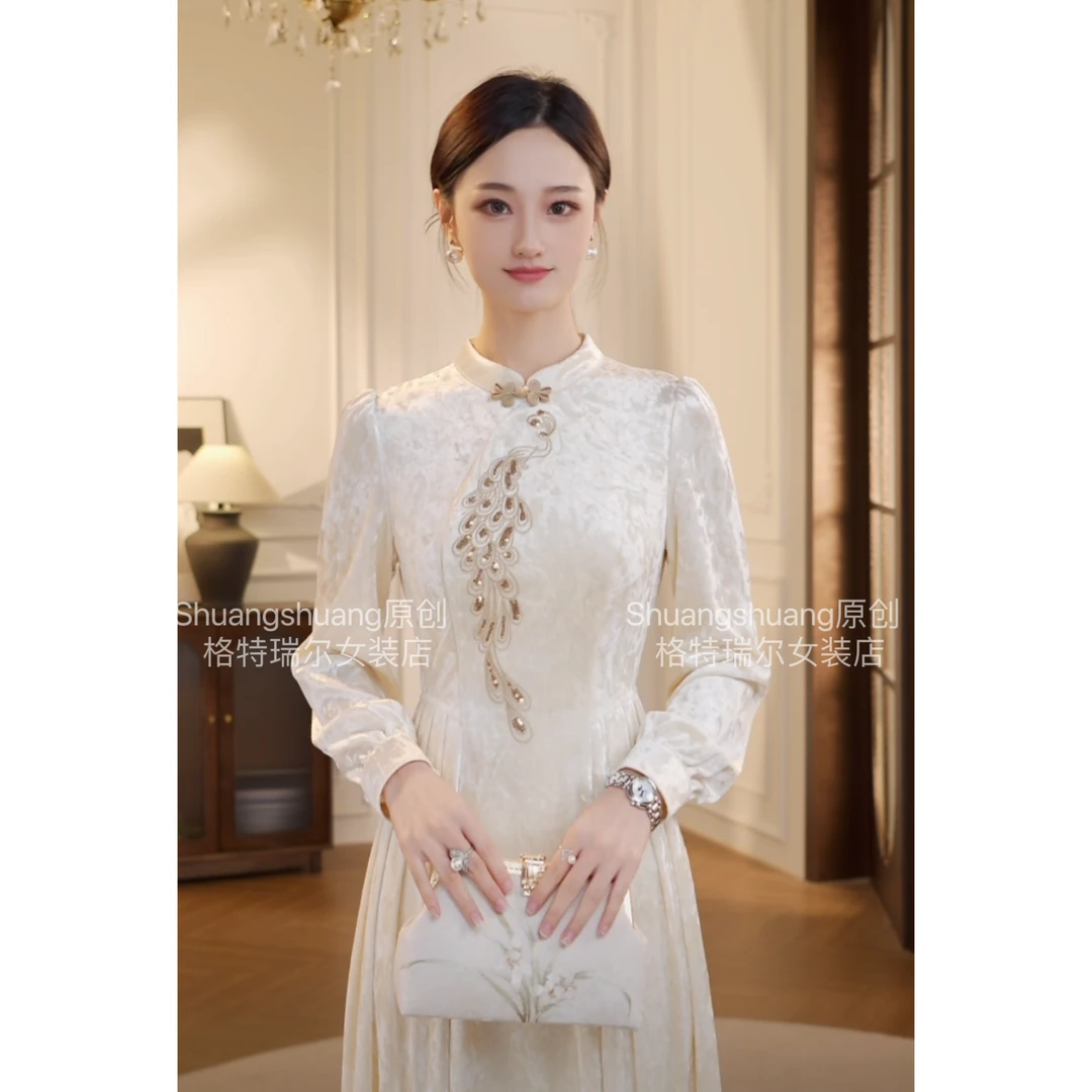 【双双&GERTCOREL】朝夕烟霞 新中式原创气质冬连衣裙 XJ244L1051