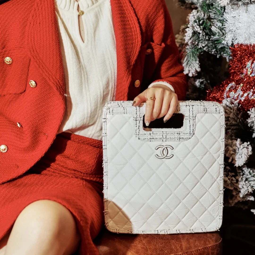 95新 Chanel/香奈儿 【活动双双】20P 手柄Tote托特 竖版 27cm 白色