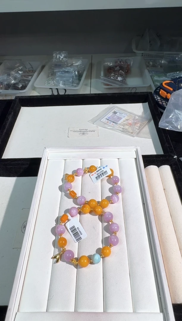 银S925镶嵌琥珀手链蜜啦紫锂辉款发货多样性发其一