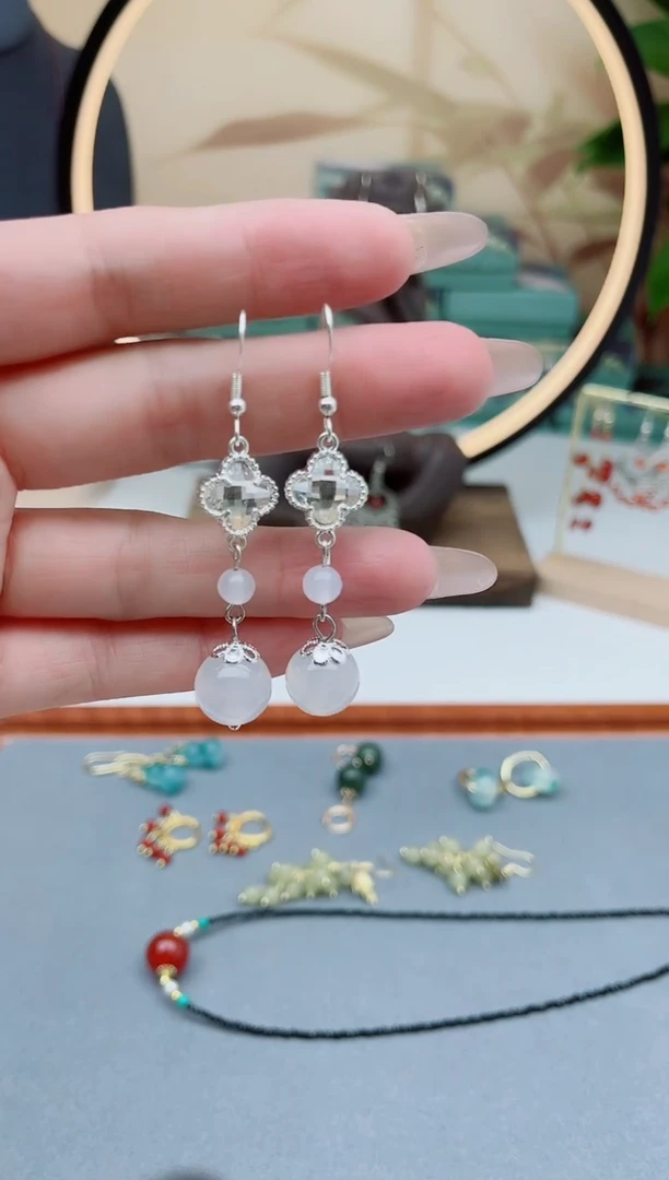 玛瑙/玉髓耳饰银S925镶嵌8896