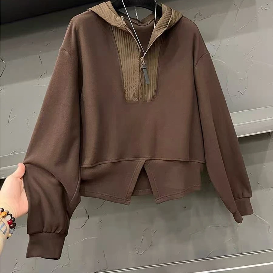 6332#不规则连帽拉链磨毛卫衣