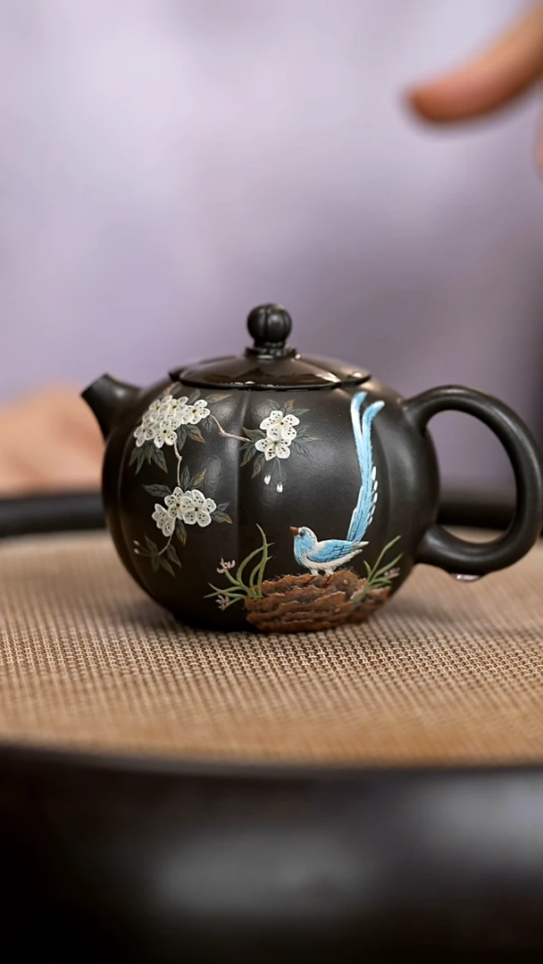 茶壶紫砂SJJ164 筋纹西施  老黑料  120cc