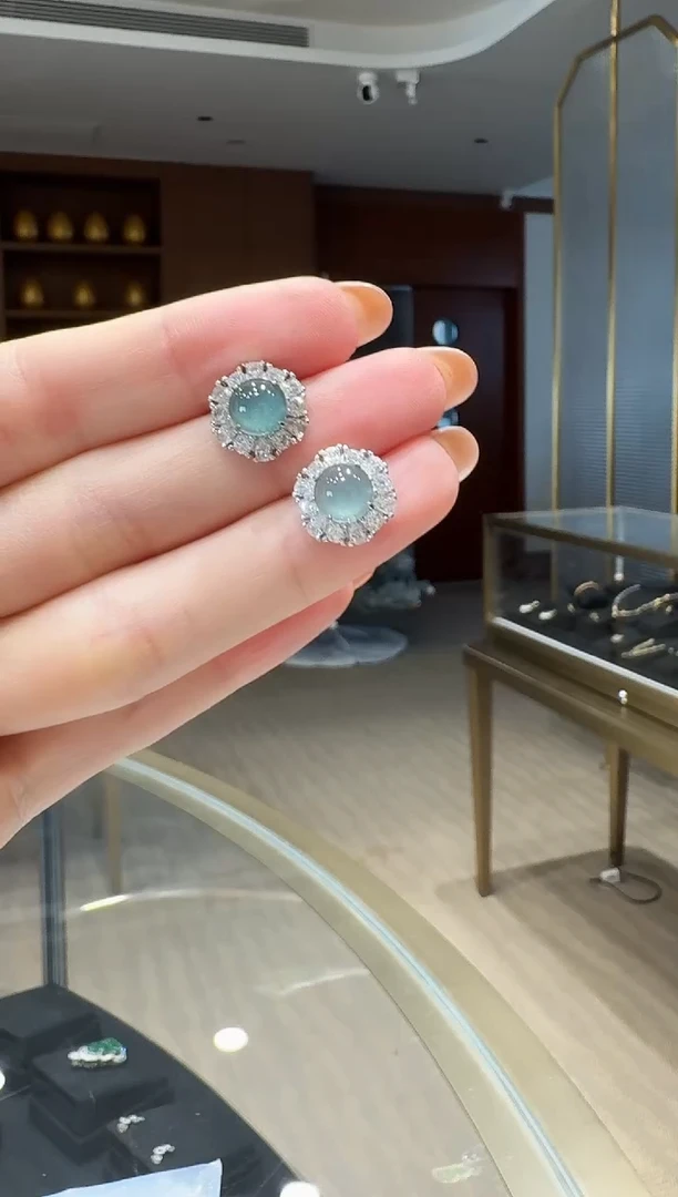 银S925镶嵌翡翠耳饰耳饰