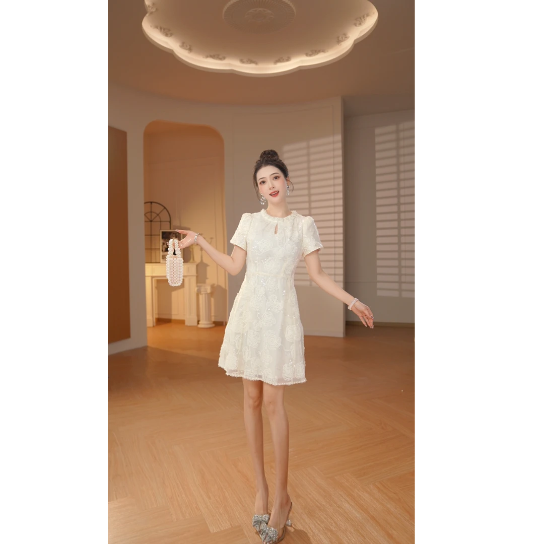 Pretty小众设计师品牌江江定制 法式甜美少女小个子连衣裙45190