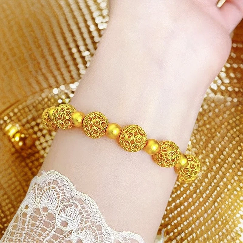 铜合金手链 时尚百搭镂空花丝转运珠手链