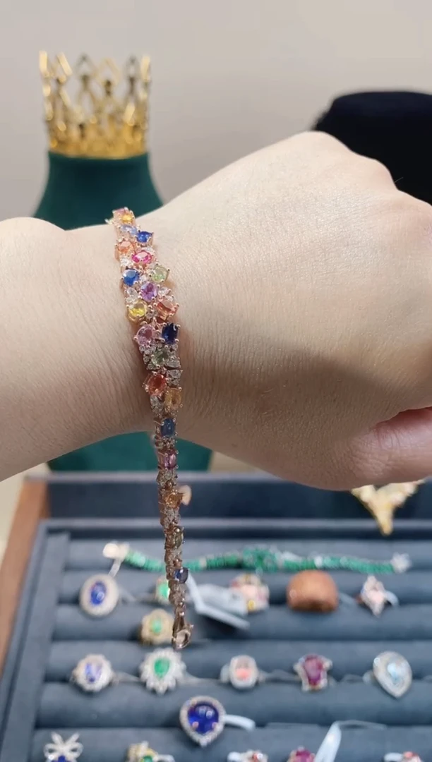 手链彩色蓝宝石未镶嵌天然彩色蓝宝石手链