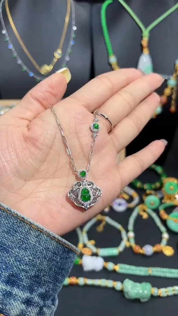 【闪购商品】翡翠颈饰银S925镶嵌蛋面/支持复检/一件