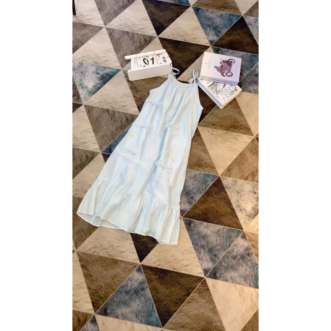 ins风吊带长裙夏季中长裙连衣裙减龄春夏泡泡袖显瘦设计感