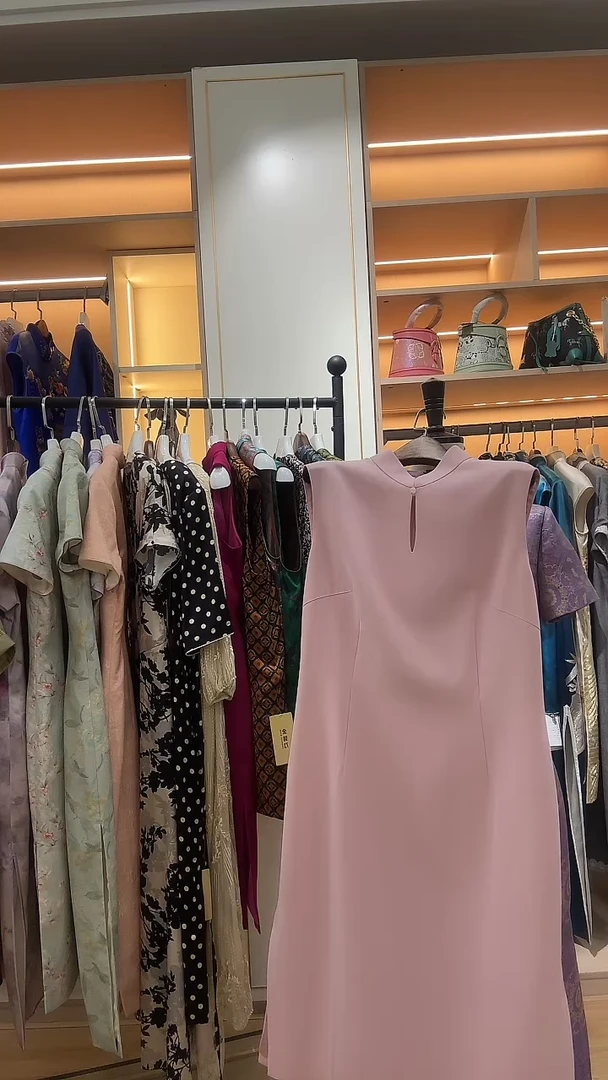 织绣粉色中长款进口醋酸l码